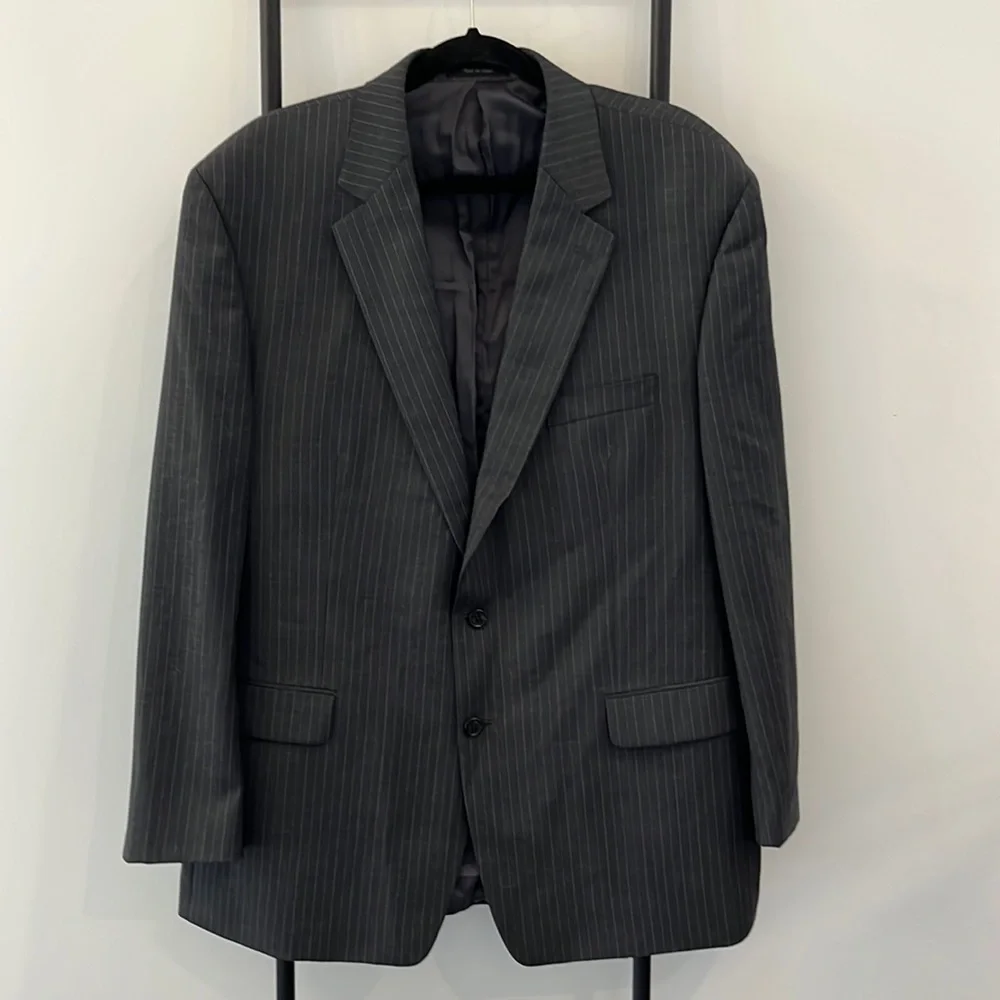 Ralph Lauren Gray Strips Blazer Wool Two Buttons Full Lining Men Size 48 R